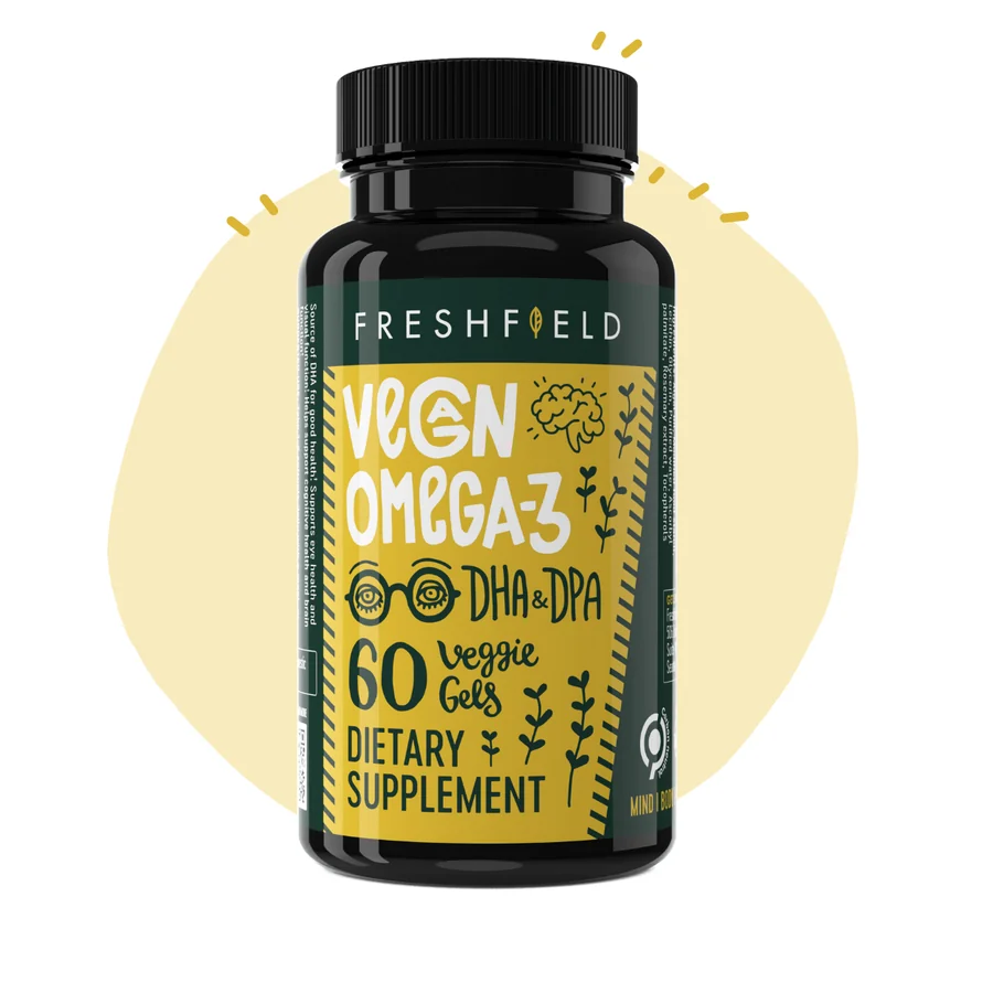Freshfield Vegan Omega-3 bottle with DHA and DPA, 60 veggie gels.
